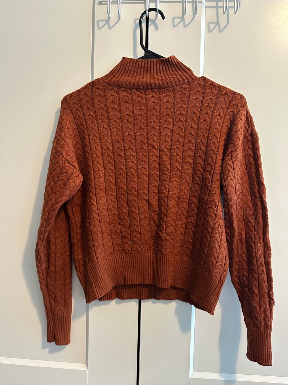 Women’s Cable Knit Mock Neck Sweater - Rust - Picture 2 of 2
